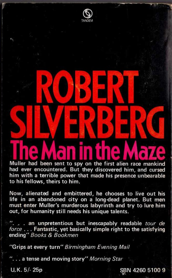 Robert Silverberg  THE MAN IN THE MAZE magnified rear book cover image