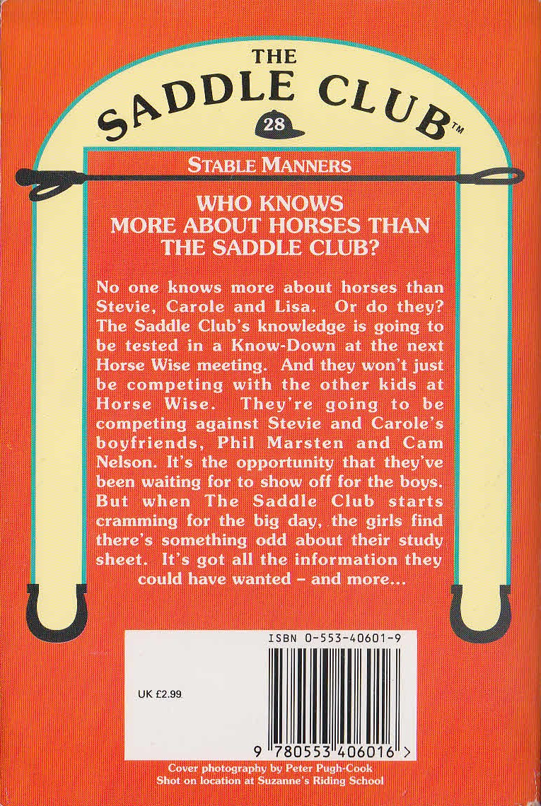 Bonnie Bryant  THE SADDLE CLUB 28: Stable Manners magnified rear book cover image