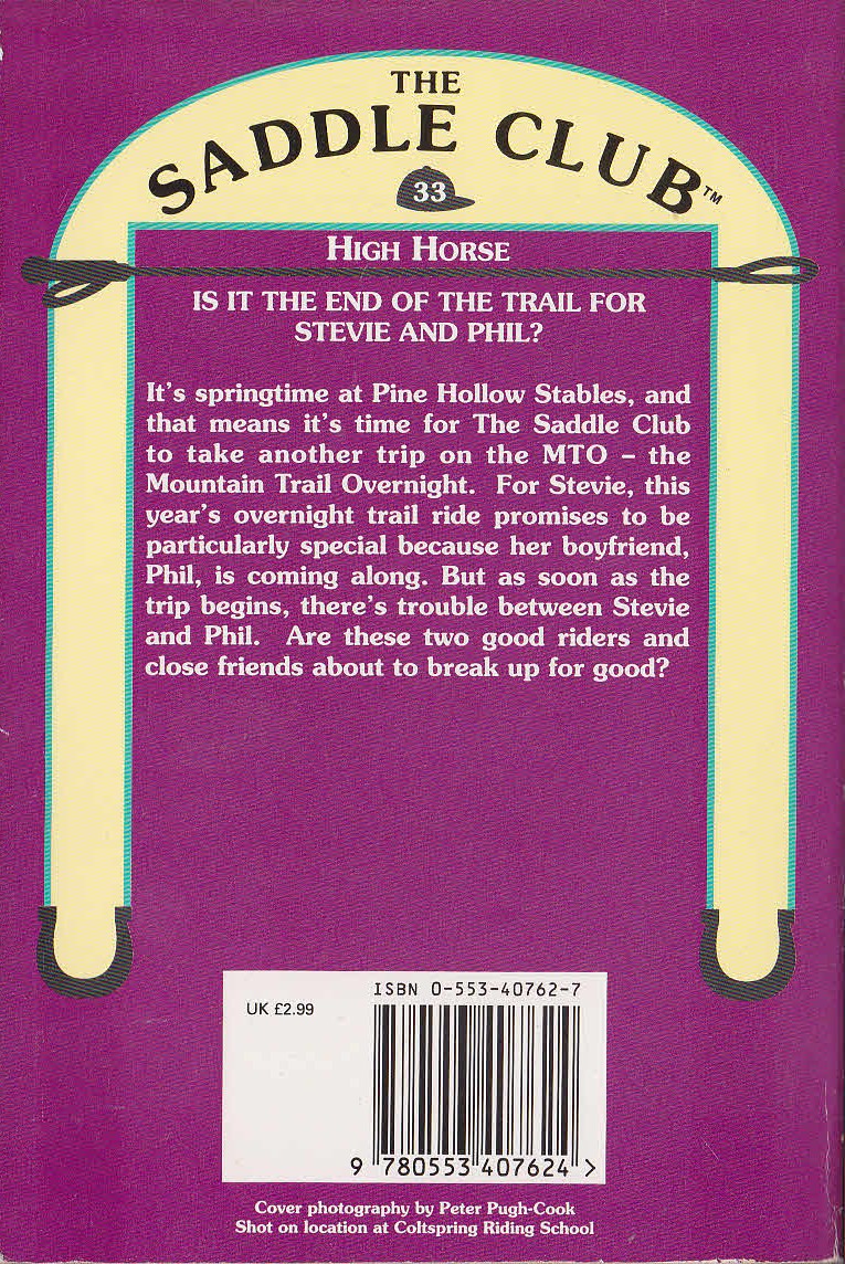 Bonnie Bryant  THE SADDLE CLUB 33: High Horse magnified rear book cover image