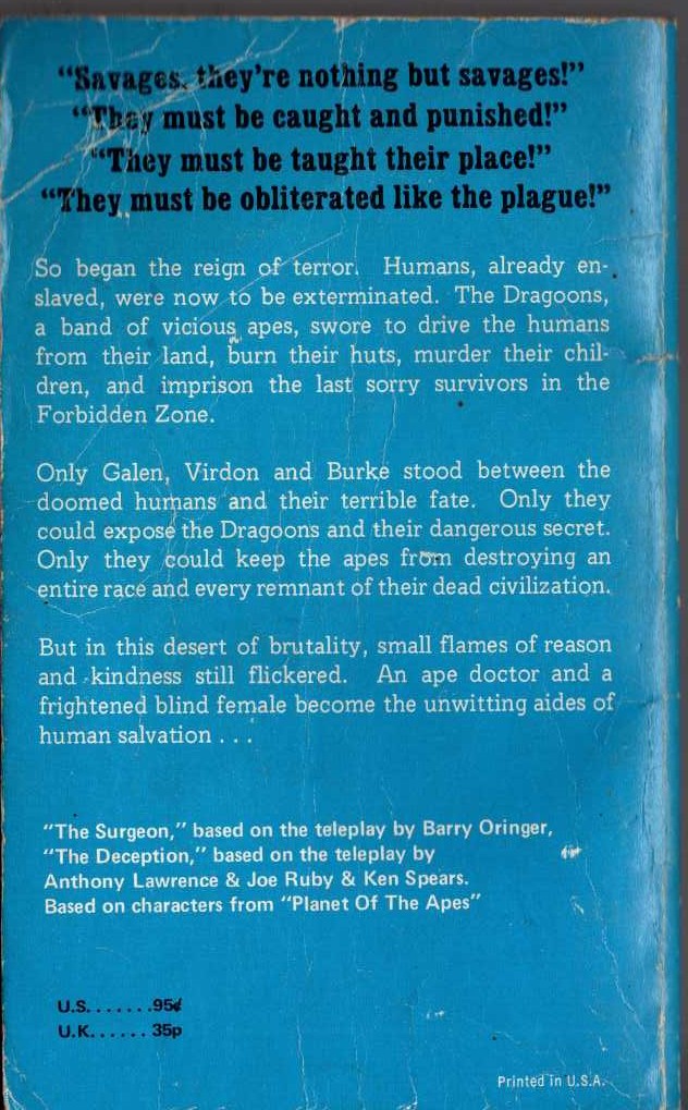 George Alec Effinger  PLANET OF THE APES #2: ESCAPE TO TOMORROW magnified rear book cover image