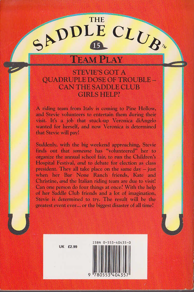 Bonnie Bryant  THE SADDLE CLUB 15: Team Play magnified rear book cover image