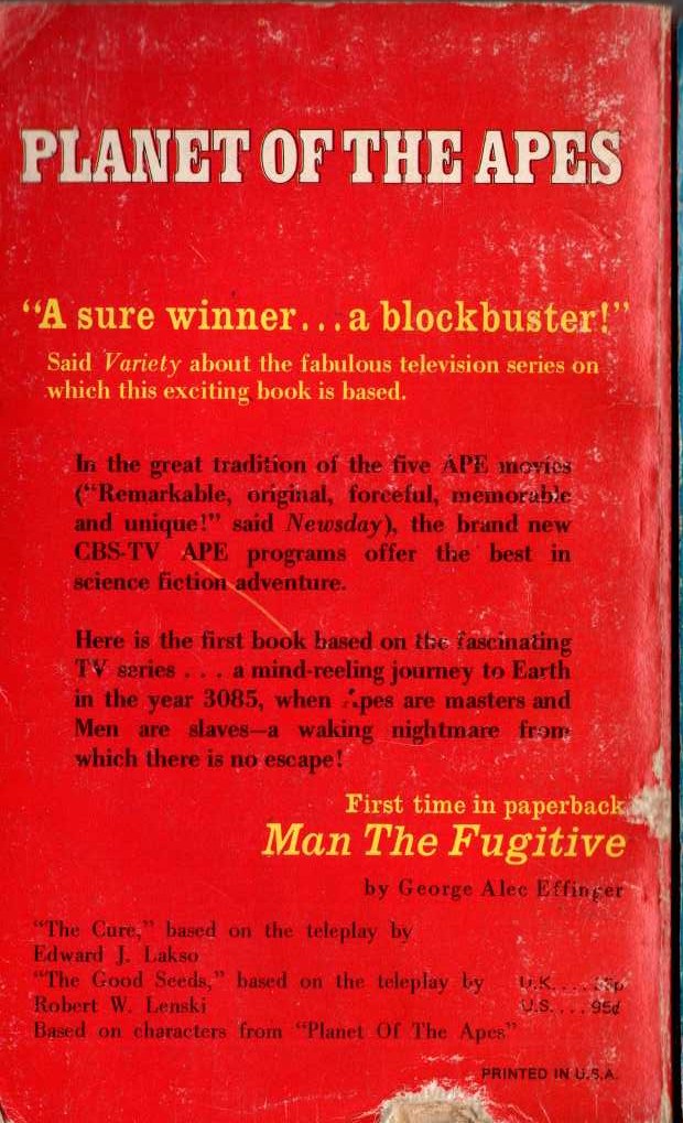 George Alec Effinger  PLANET OF THE APES: MAN THE FUGITIVE magnified rear book cover image