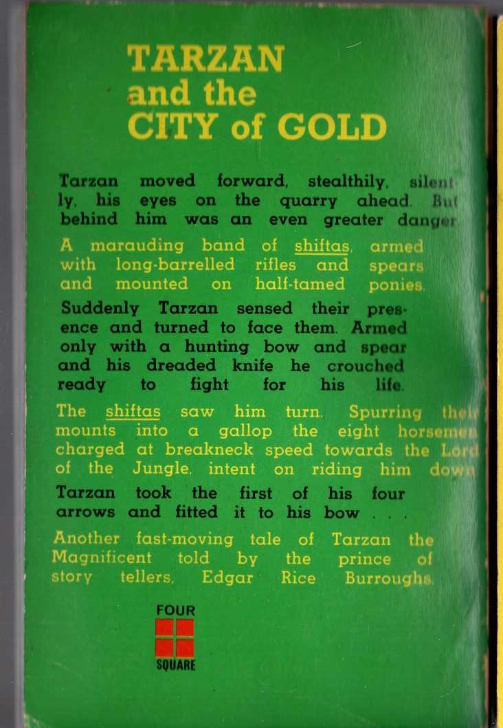 Edgar Rice Burroughs  TARZAN AND THE FORBIDDEN CITY magnified rear book cover image