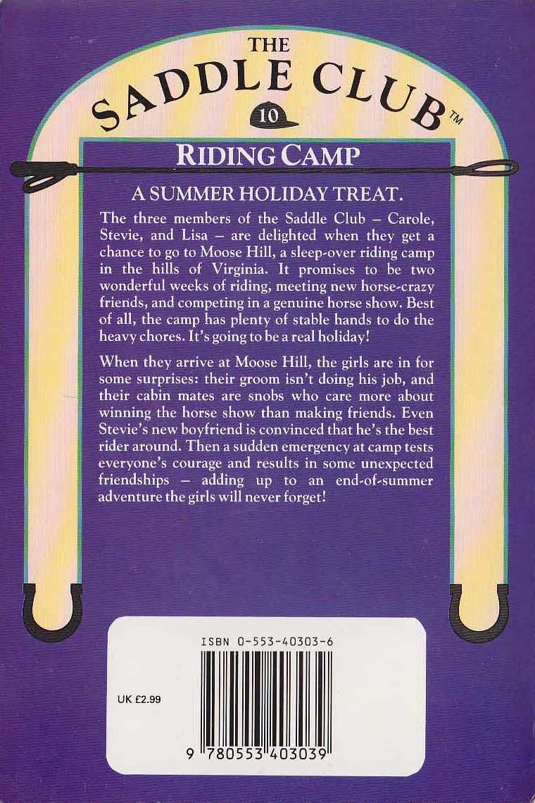 Bonnie Bryant  THE SADDLE CLUB 10: Riding Camp magnified rear book cover image