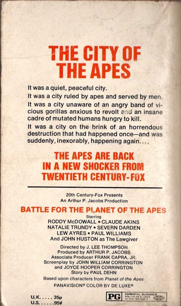 David Gerrold  BATTLE FOR THE PLANET OF THE APES magnified rear book cover image
