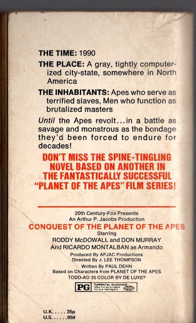 John Jakes  CONQUEST OF THE PLANET OF THE APES magnified rear book cover image