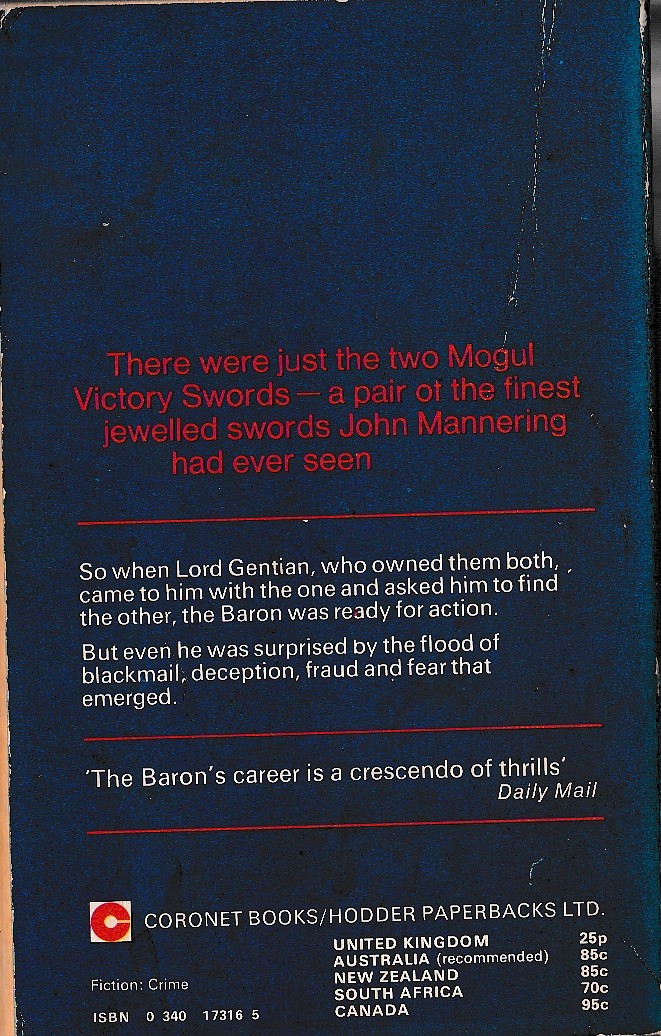 Anthony Morton  A SWORD THE THE BARON magnified rear book cover image
