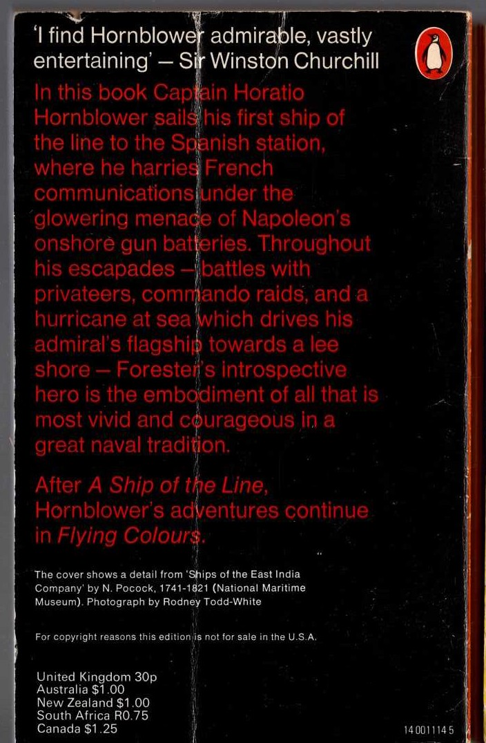 C.S. Forester  A SHIP OF THE LINE magnified rear book cover image