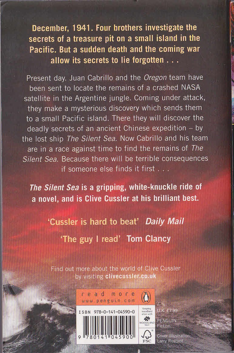 Clive Cussler  THE SILENT SEA magnified rear book cover image
