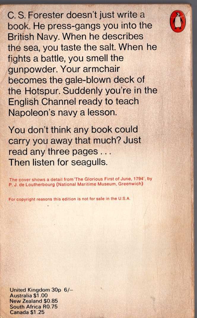 C.S. Forester  HORBBLOWER AND THE HOTSPUR magnified rear book cover image