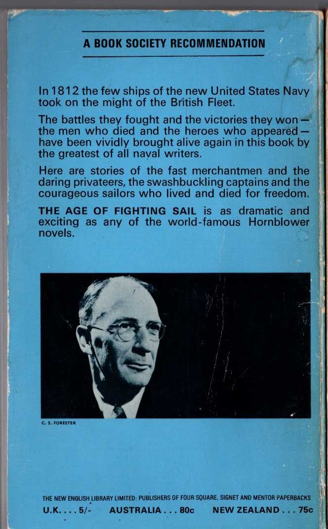 C.S. Forester  THE AGE OF FIGHTING SAIL (non-fiction) magnified rear book cover image