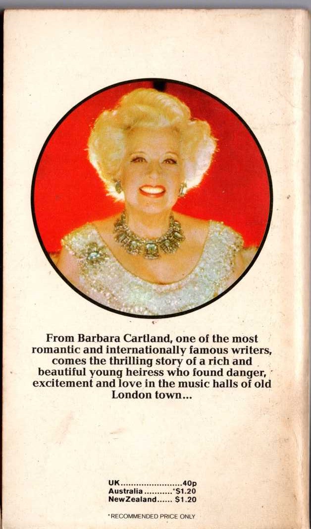 Barbara Cartland  THE GLITTERING LIGHTS magnified rear book cover image