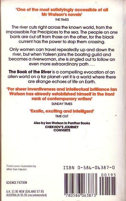 Ian Watson  THE BOOK OF THE RIVER magnified rear book cover image