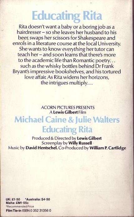 Peter Chepstow  EDUCATING RITA (Michael Cain & Julie Walters) magnified rear book cover image
