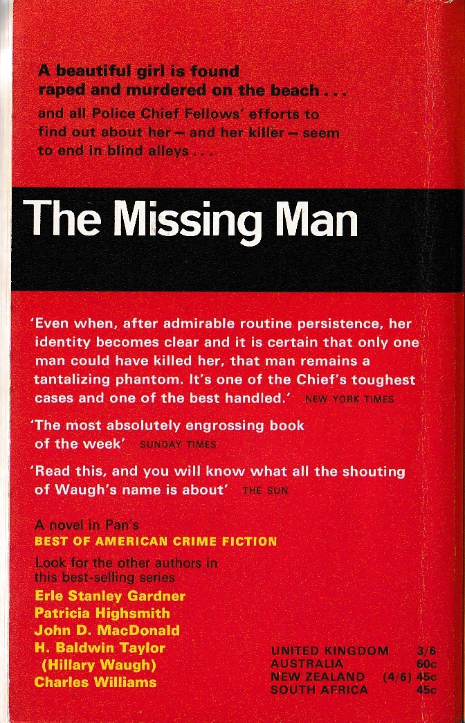 Hillary Waugh  THE MISSING MAN magnified rear book cover image
