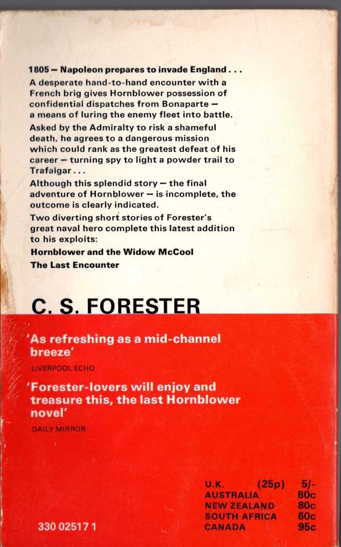 C.S. Forester  HORNBLOWER AND THE CRISIS magnified rear book cover image