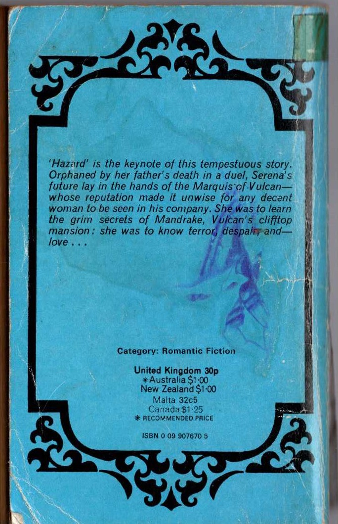 Barbara Cartland  A HAZARD OF HEARTS magnified rear book cover image