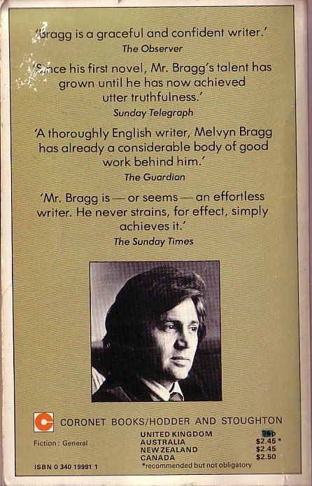 Melvyn Bragg  THE NERVE magnified rear book cover image