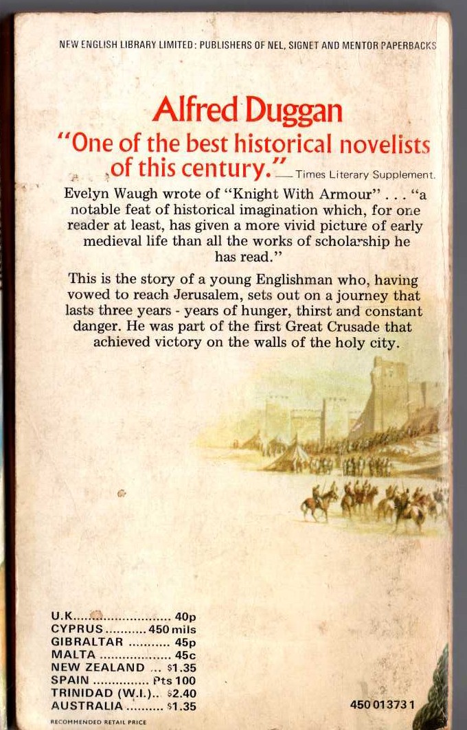 Alfred Duggan  KNIGHT WITH ARMOUR magnified rear book cover image