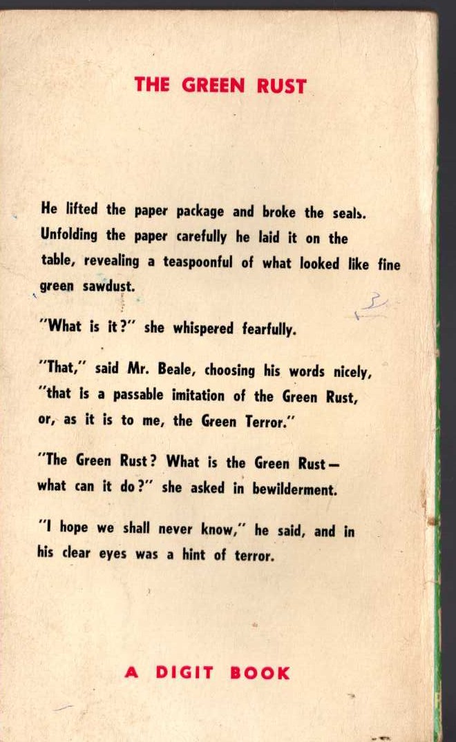 Edgar Wallace  THE GREEN RUST magnified rear book cover image