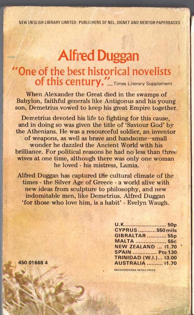 Alfred Duggan  ELEPHANTS AND CASTLES magnified rear book cover image