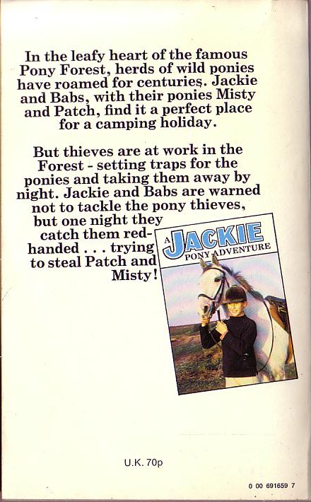 Judith M. Berrisford  JACKIE AND THE PONY THIEVES magnified rear book cover image