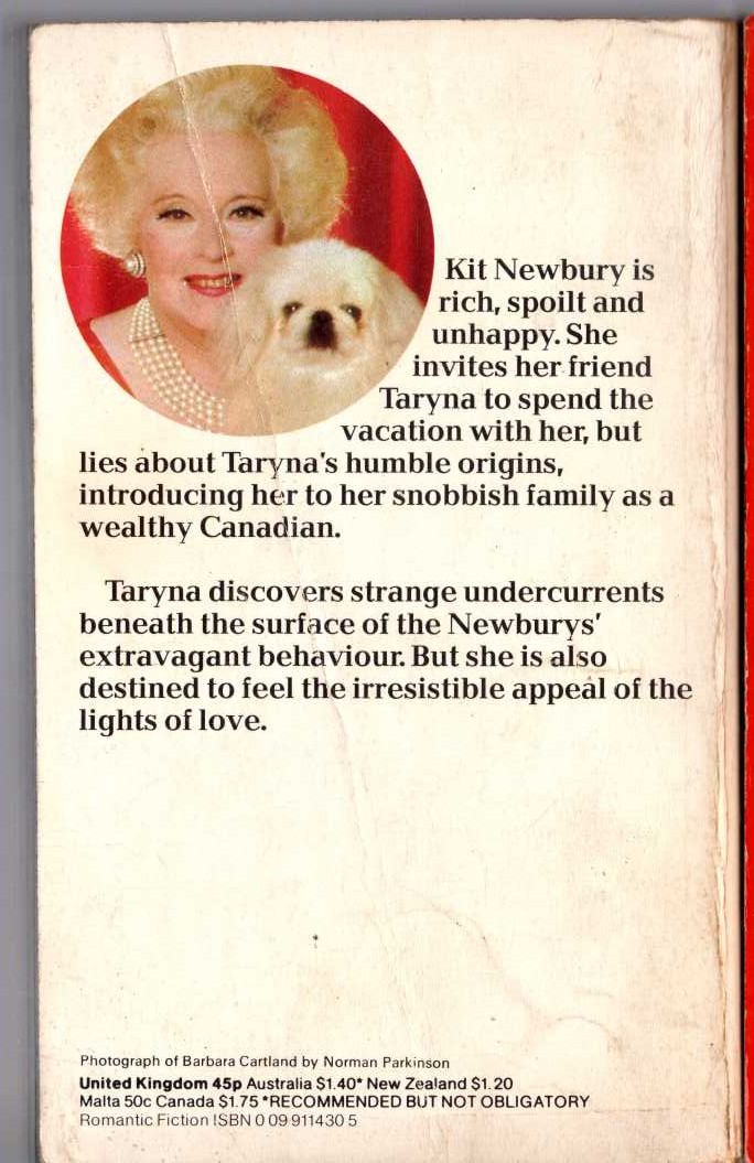 Barbara Cartland  LIGHTS OF LOVE magnified rear book cover image