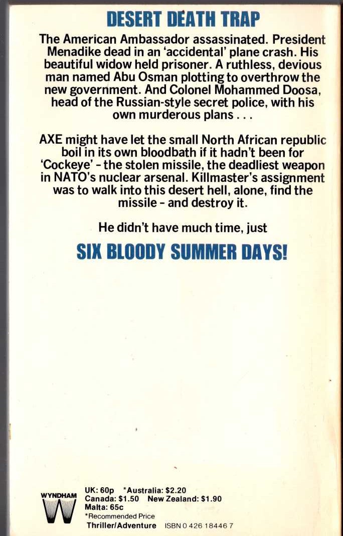 Nick Carter  SIX BLOODY SUMMER DAYS magnified rear book cover image