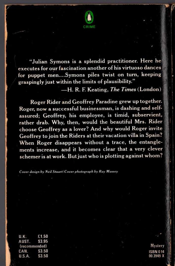 Julian Symons  THE PLOT AGAINST ROGER RIDER magnified rear book cover image