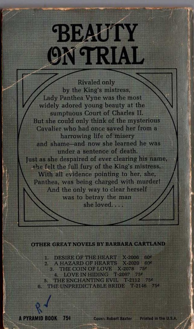 Barbara Cartland  THE SECRET HEART [original title: Cupid Rides Pillion] magnified rear book cover image