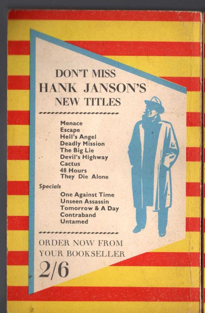 Hank Janson  STRANGE DESTINY magnified rear book cover image