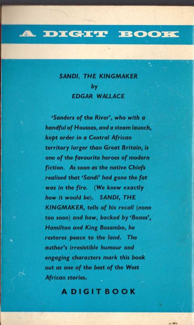 Edgar Wallace  SANDI THE KING MAKER magnified rear book cover image