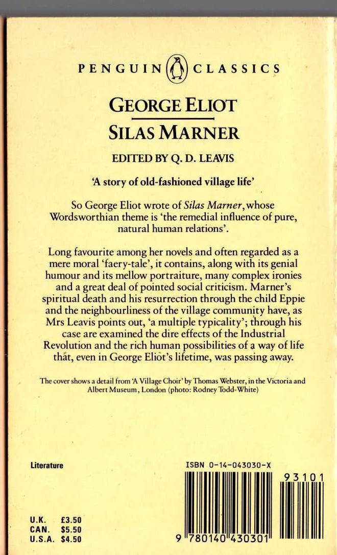 George Eliot  SILAS MARNER magnified rear book cover image