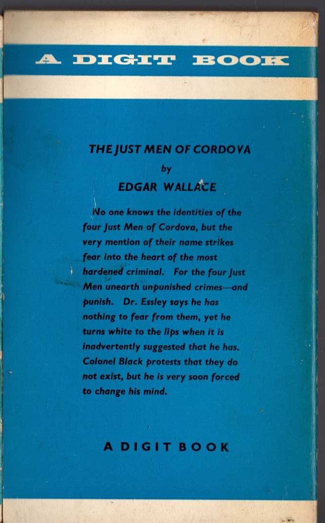 Edgar Wallace  THE JUST MEN OF CORDOVA magnified rear book cover image