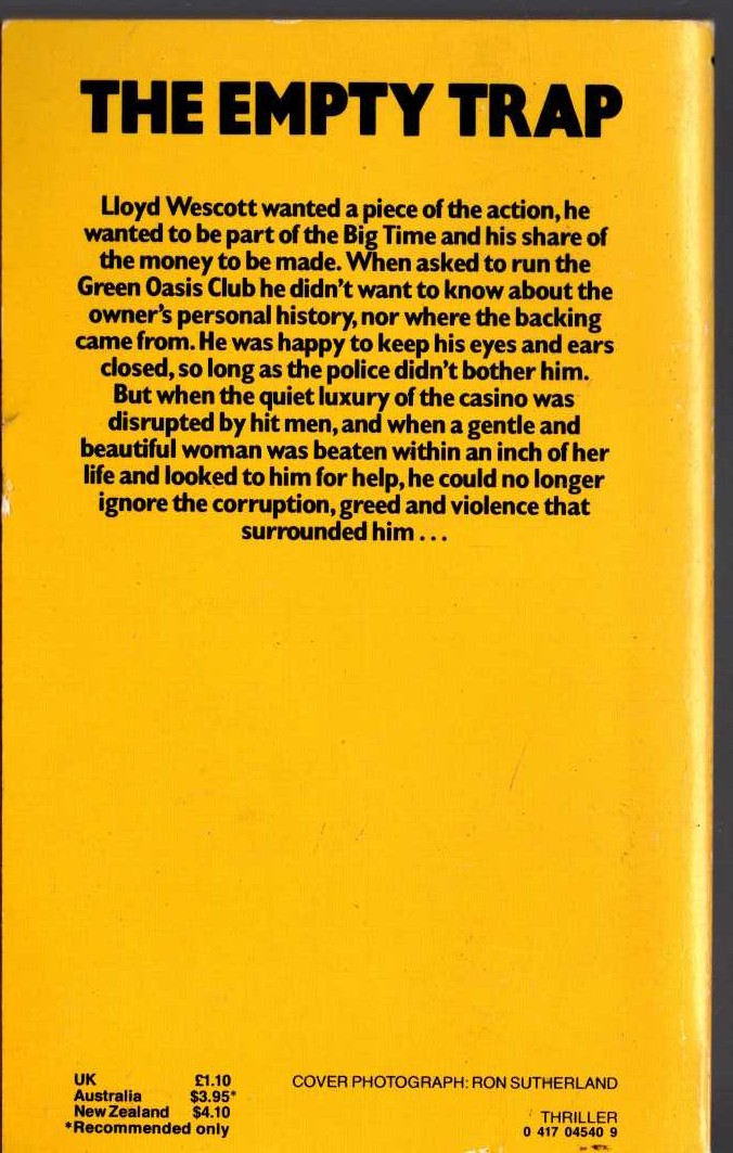 John D. MacDonald  THE EMPTY TRAP magnified rear book cover image