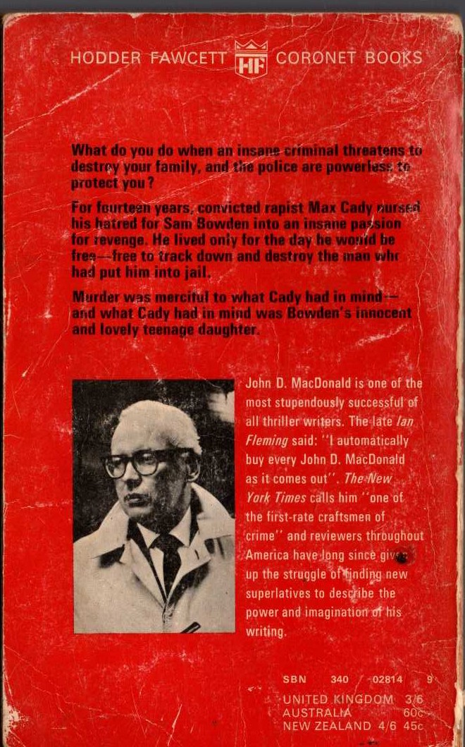 John D. MacDonald  CAPE FEAR magnified rear book cover image