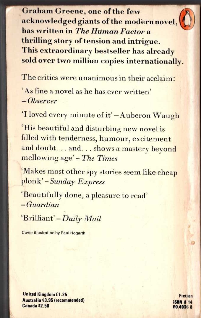 Graham Greene  THE HUMAN FACTOR magnified rear book cover image