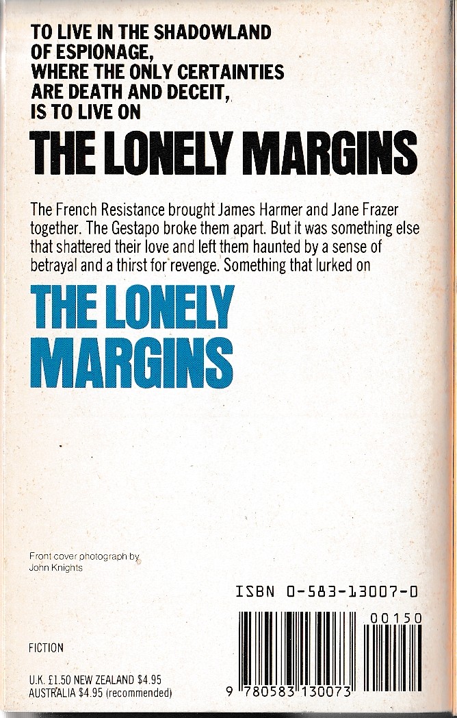 Ted Allbeury  THE LONELY MARGINS magnified rear book cover image