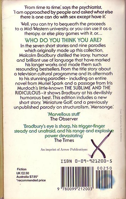 Malcolm Bradbury  WHO DO YOU THINK YOU ARE magnified rear book cover image