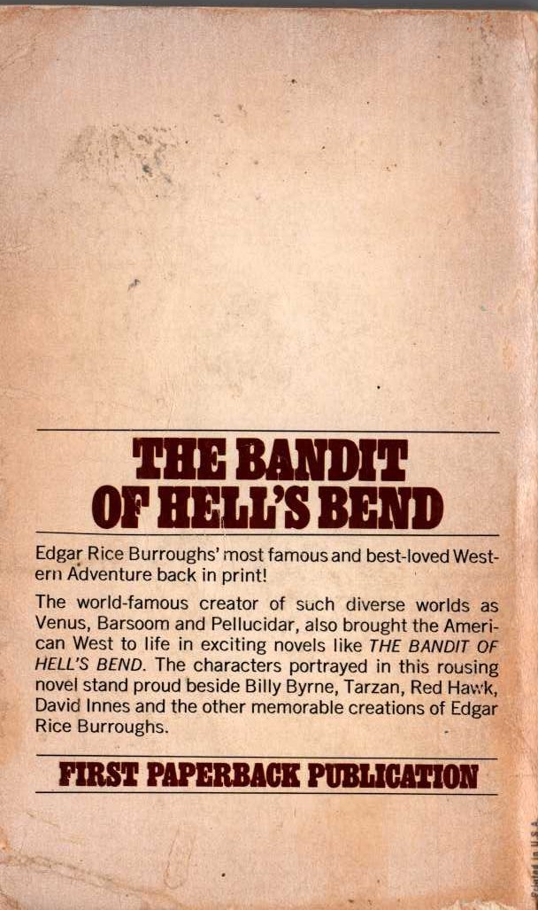 Edgar Rice Burroughs  THE BANDIT OF HELL'S BEND magnified rear book cover image