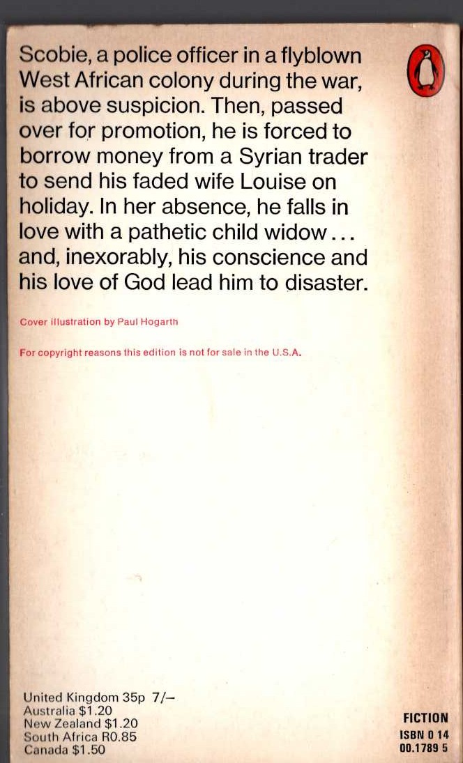 Graham Greene  THE HEART OF THE MATTER magnified rear book cover image