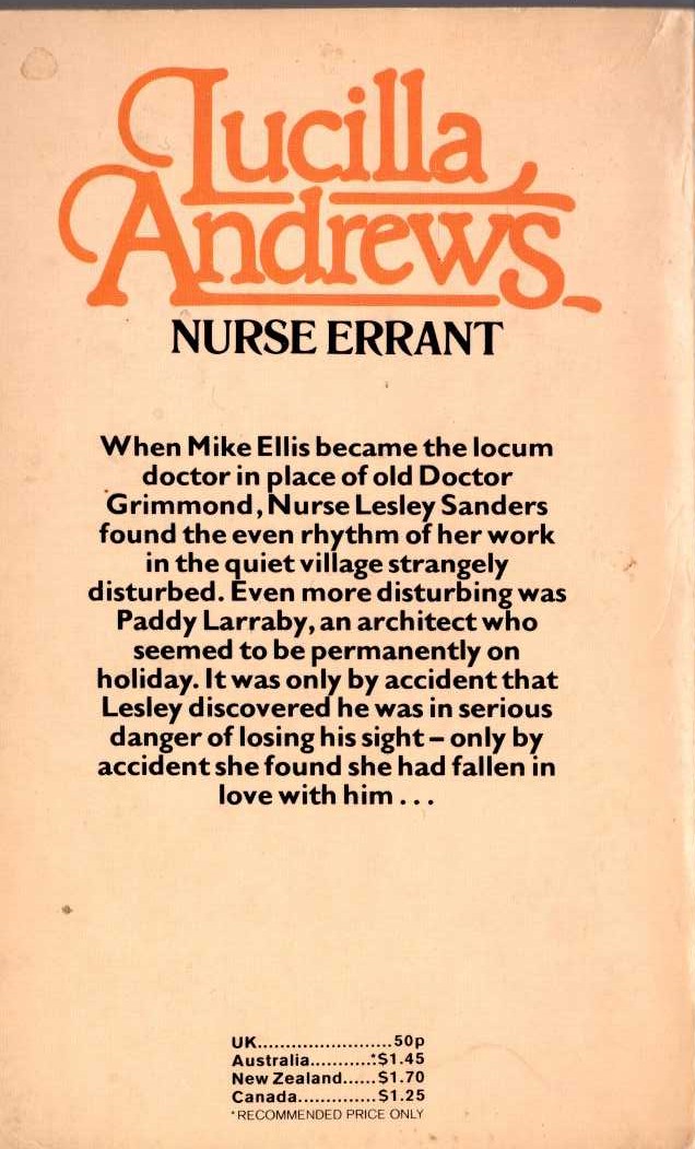 Lucilla Andrews  NURSE ERRANT magnified rear book cover image