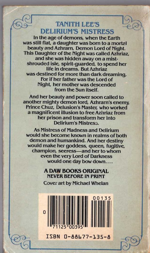 Tanith Lee  DELIRIUM'S MISTRESS magnified rear book cover image