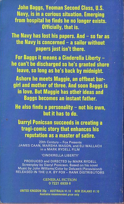 Darryl Ponicsan  CINDERALLA LIBERTY (James Caan) magnified rear book cover image