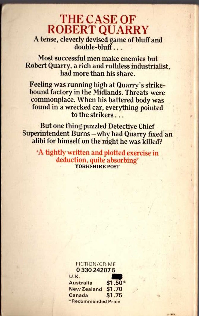 Andrew Garve  THE CASE OF ROBERT QUARRY magnified rear book cover image