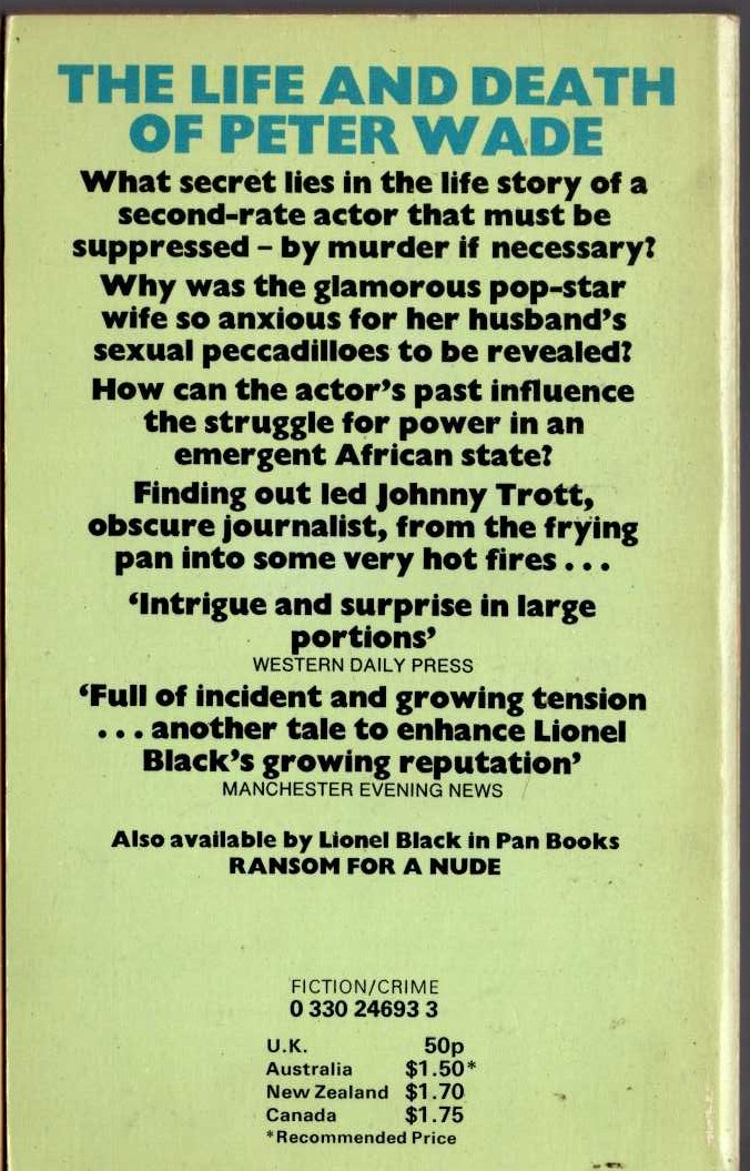 Lionel Black  THE LIFE AND DEATH OF PETER WADE magnified rear book cover image