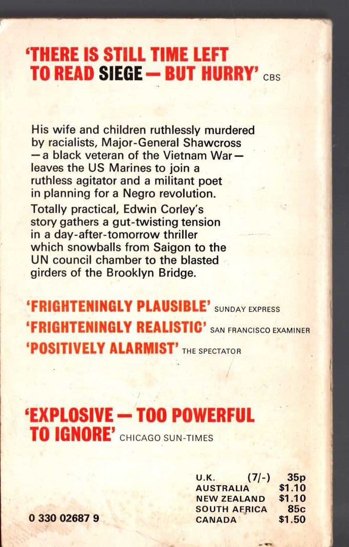 Edwin Corley  SIEGE magnified rear book cover image