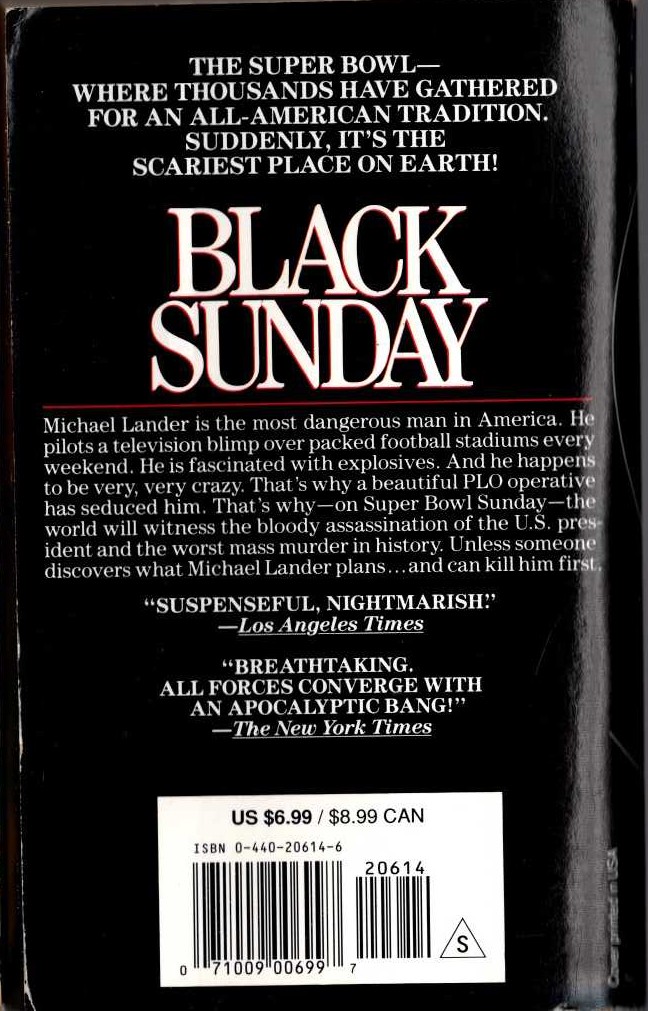 Thomas Harris  BLACK SUNDAY magnified rear book cover image