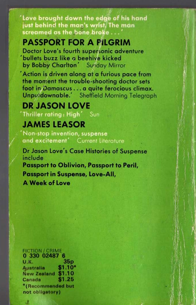 James Leasor  PASSPORT FOR A PILGRIM magnified rear book cover image