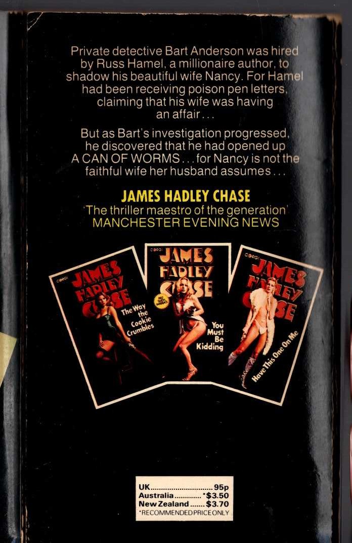 James Hadley Chase  A CAN OF WORMS magnified rear book cover image
